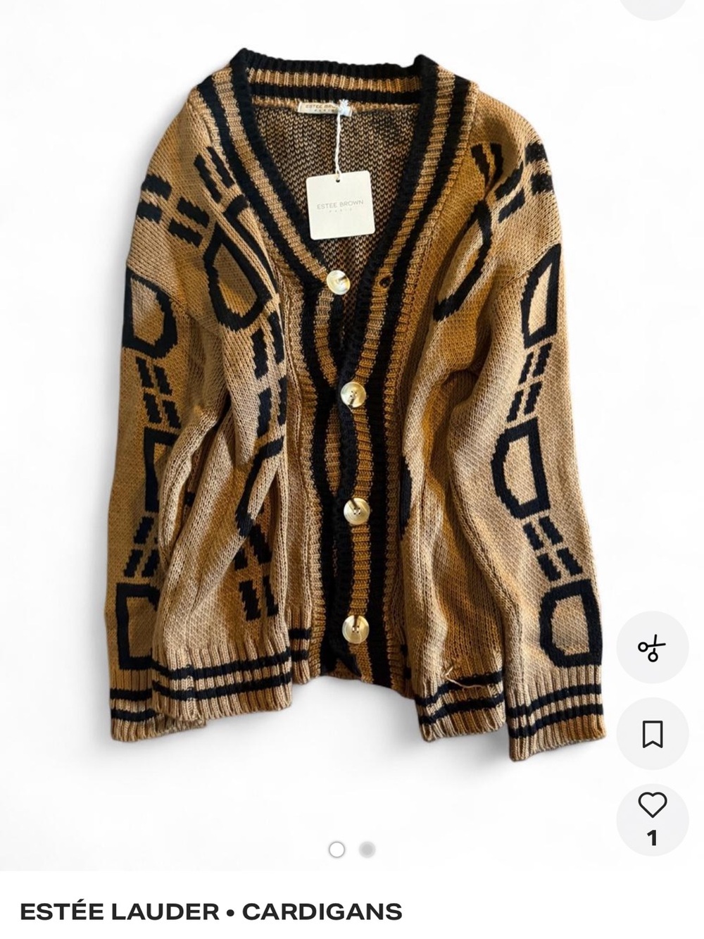 Estee Brown Camel & Black Geometric Knit Cardigan